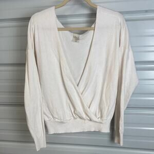 CALIA by Carrie Underwood Cream V-Neck Sweater with Wrap Style